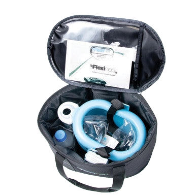 Flexineb® System Storage Case,"Open black zippered case with blue tubing and accessories"