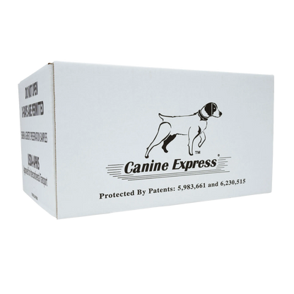 Canine Express Semen Transport Kit,"White shipping box with dog graphic, angled front view"