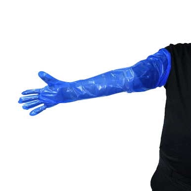Sterile Insemination Sleeve,"Blue full-length arm sleeve with attached glove"