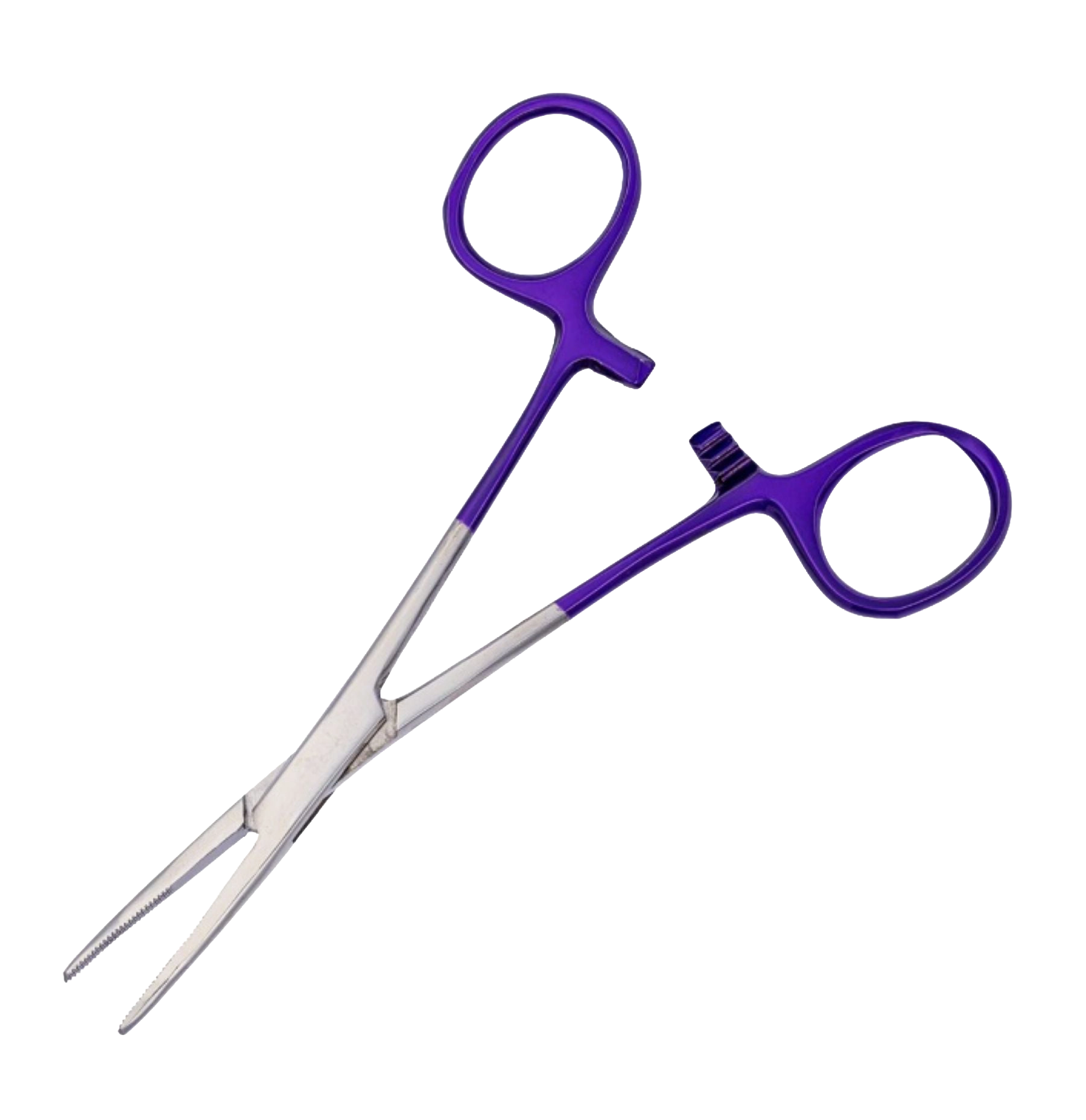 Aaronco Hemostat Straight with Purple handles,"Straight hemostat with purple ring handles"