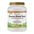 Brewers Dried Yeast Formula with Garlic Flavoring,"White plastic supplement jar with gold lid, front label view"