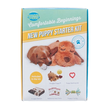 Snuggle Puppy Starter Kit,"Front view of box with sleeping puppy and plush toy"