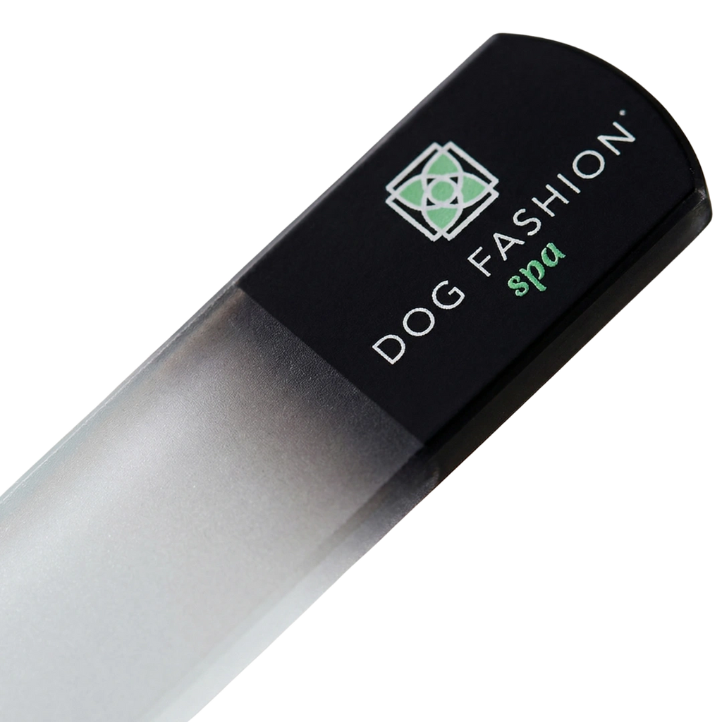Glass Nail File,"Frosted glass nail file with black handle"