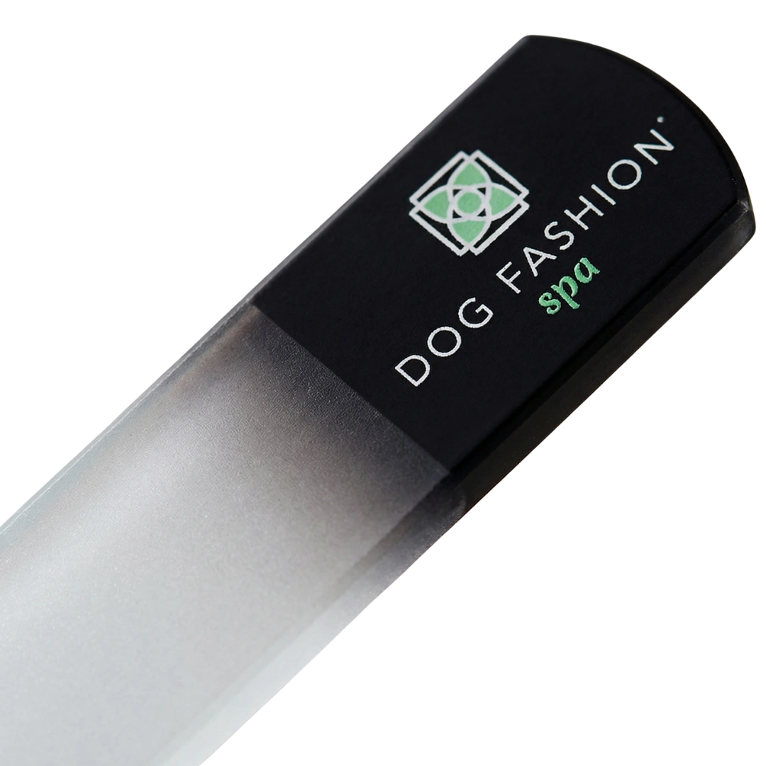 Glass Nail File,"Frosted glass nail file with black handle"