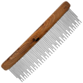 Aaronco 7"" HoneyCurve Staggered Pins Comb Wood Handle,"Wood-handled pet comb with staggered metal pins"