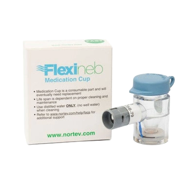 Flexineb® Medium Medication Cup,"Clear medication cup with blue cap and box"