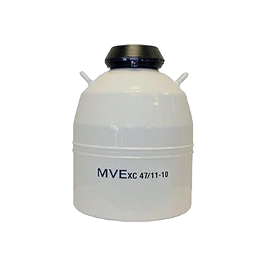 MVE XC 47/11-10,"White cryogenic storage container with black lid"