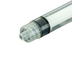 12cc Syringes with 18 gauge Needles,"Close-up of clear syringe tip and black plunger"