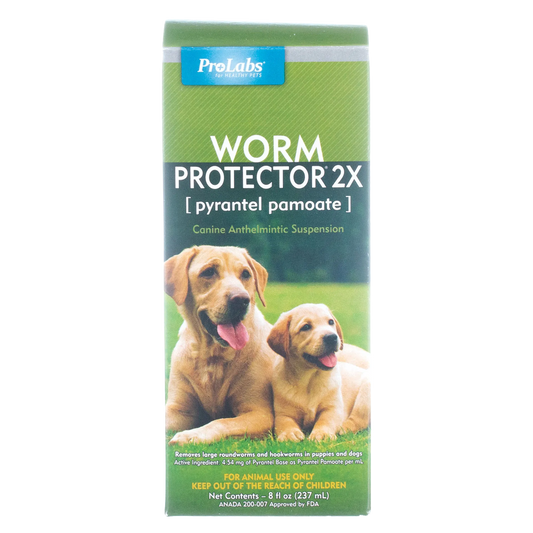 Worm Protector® 2X,"Green product box with adult dog and puppy"