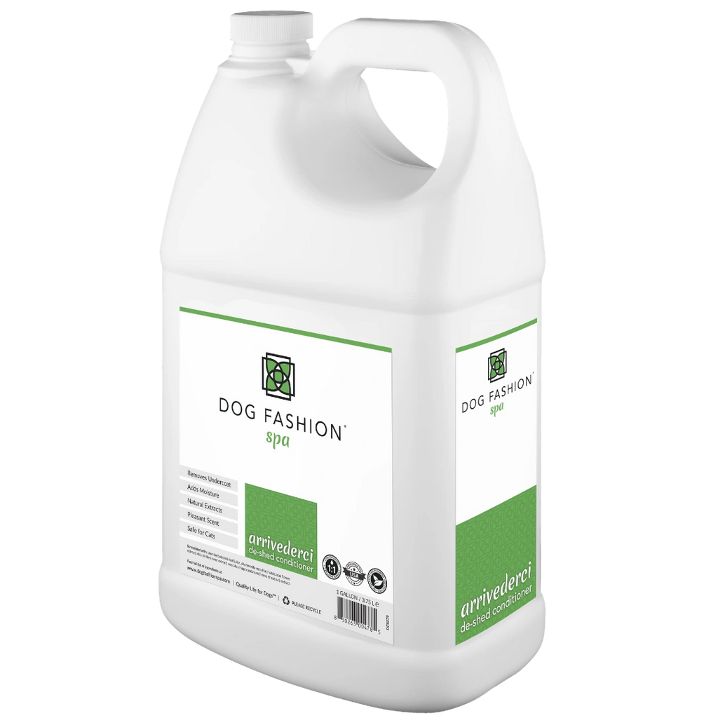 Arrivederci De-shedding Conditioner,"White gallon jug with handle and front label"