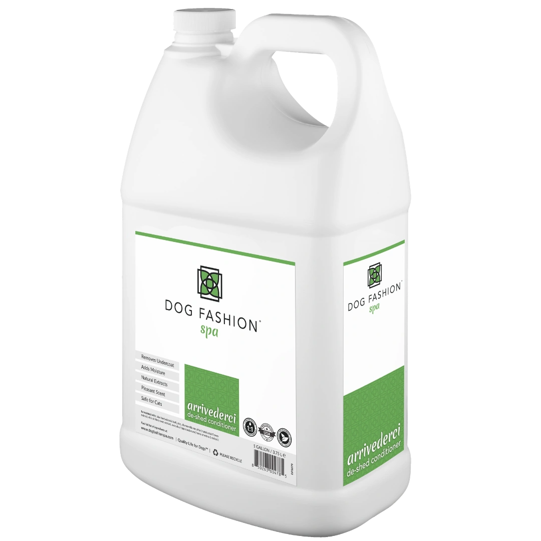 Arrivederci De-shedding Conditioner,"White gallon jug with handle and front label"
