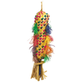 Parrot Pinata,"Woven hanging piñata with multicolor feather accents and tassel"