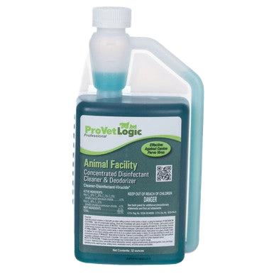 Animal Facility Disinfectant,"Blue liquid bottle with measuring chamber cap"
