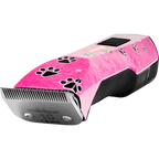 Pink Paws Saphir Cordless Clipper Two Batteries by Heiniger,"Pink clipper with paw print pattern and metal blade"