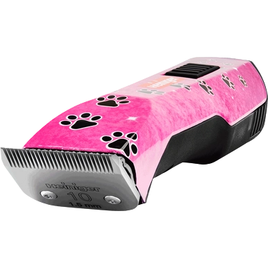 Pink Paws Saphir Cordless Clipper Two Batteries by Heiniger,"Pink clipper with paw print pattern and metal blade"