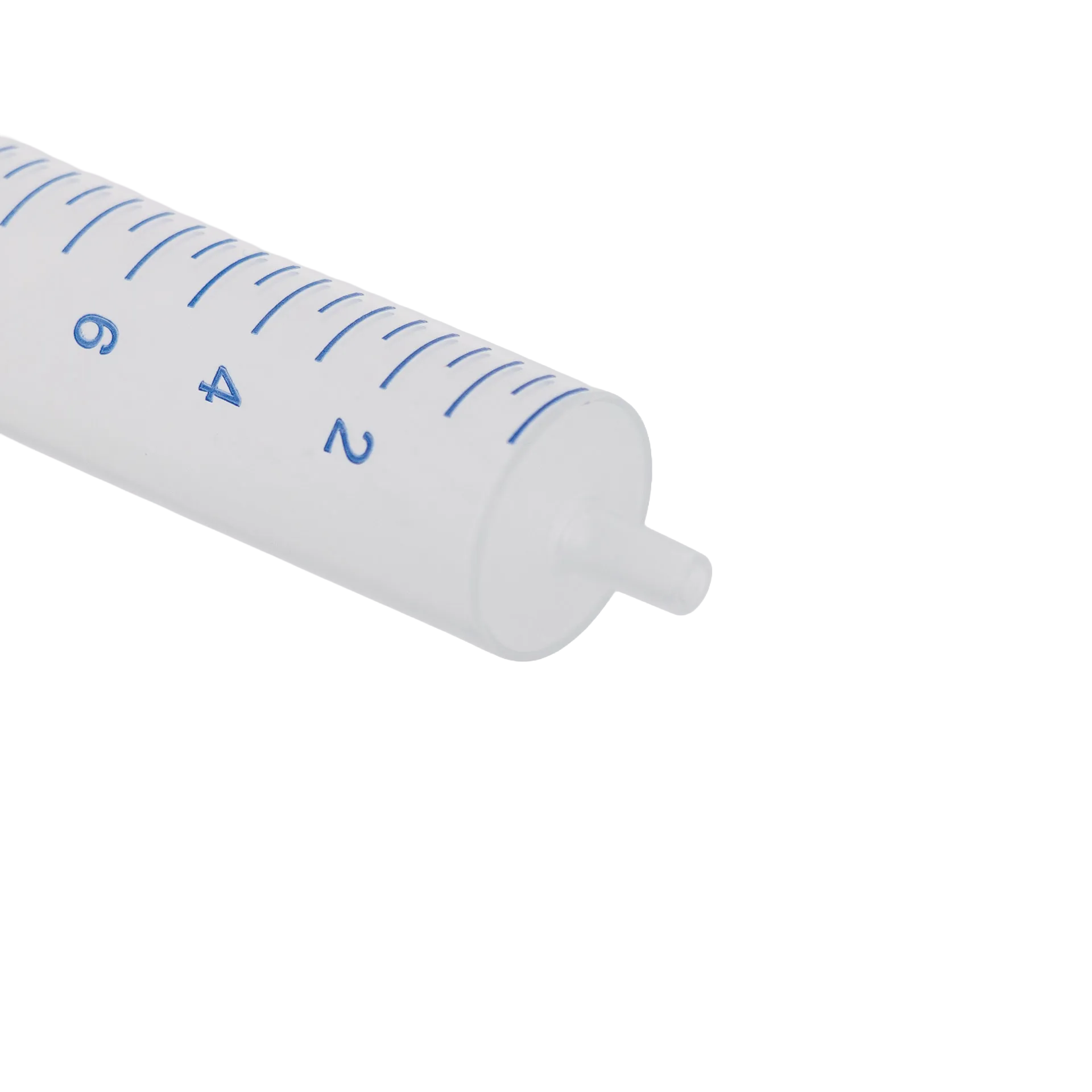 Semen Safe All Plastic Syringes,"Clear plastic syringe close-up with blue measurement marks"
