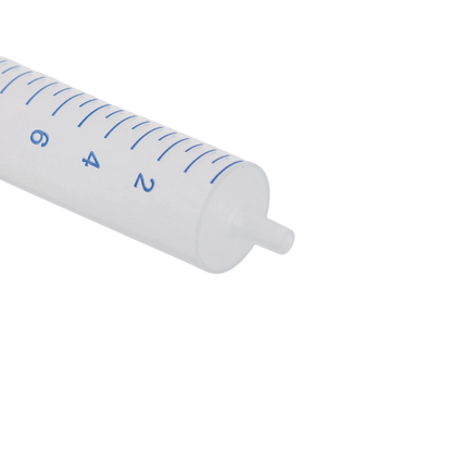 Semen Safe All Plastic Syringes,"Clear plastic syringe close-up with blue measurement marks"