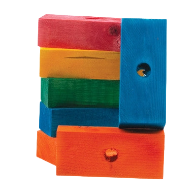 Wood Blocks,"Stacked multicolor wooden blocks with drilled holes"
