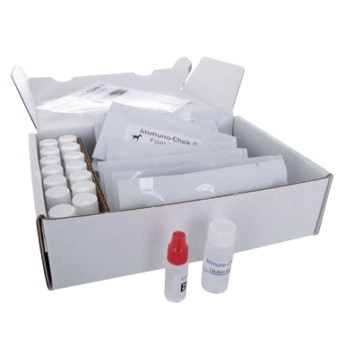 IgG Immunocheck,"Open kit box with vials, packets, and two dropper bottles"