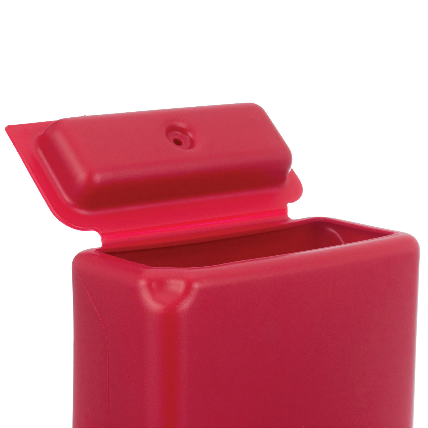Kane Kennel Feeder,"Red feeder with hinged lid open"
