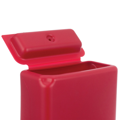Kane Kennel Feeder,"Red feeder with hinged lid open"