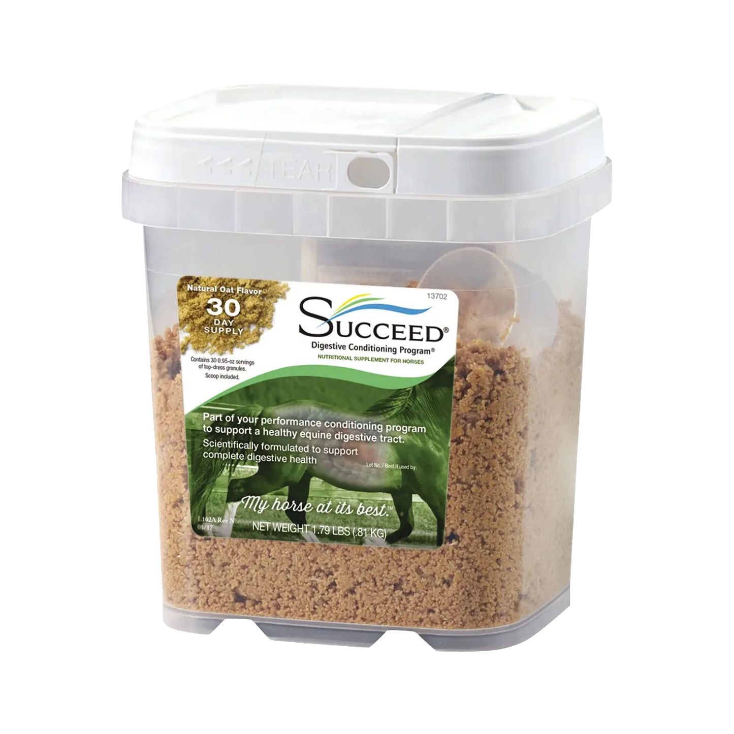 SUCCEED® DCP,"Clear plastic tub of granules with white lid and scoop"