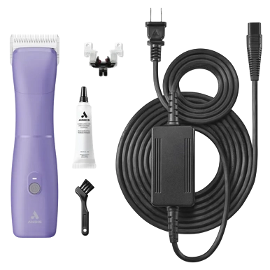 Emerge Clipper Purple by Andis,"Purple corded clipper with blade guards, oil, and cleaning brush"