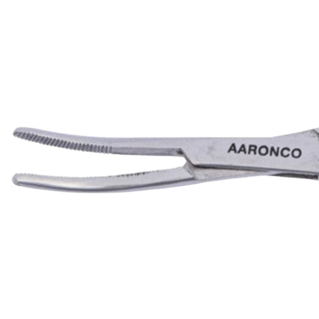"Aaronco 5.5"" Hairmostat Ear Hair Puller and Tick Remover","Close-up of curved stainless steel serrated tips"