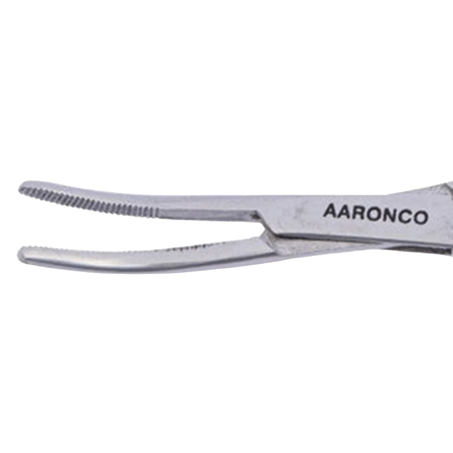 "Aaronco 5.5"" Hairmostat Ear Hair Puller and Tick Remover","Close-up of curved stainless steel serrated tips"