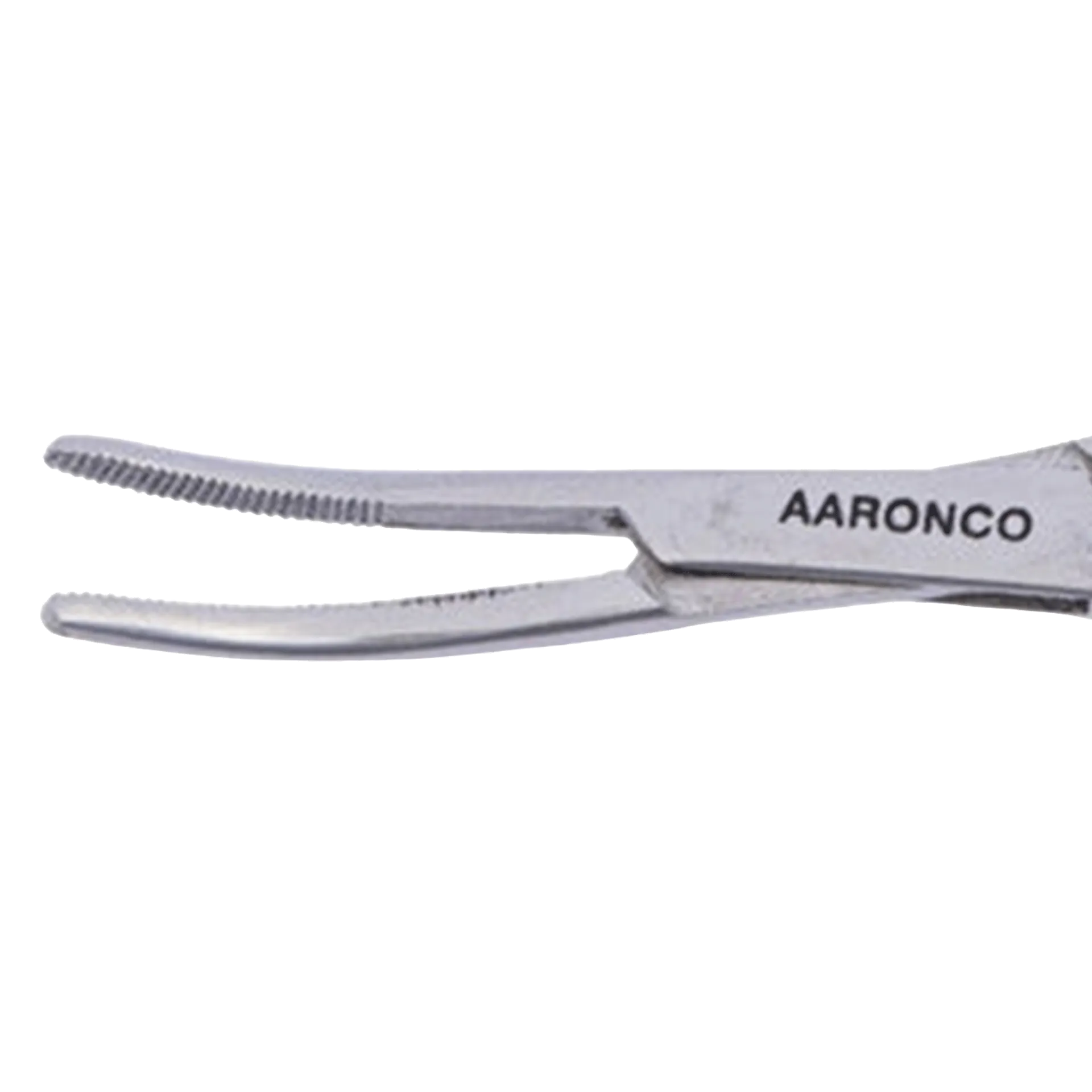 "Aaronco 5.5"" Hairmostat Ear Hair Puller and Tick Remover","Close-up of curved stainless steel serrated tips"