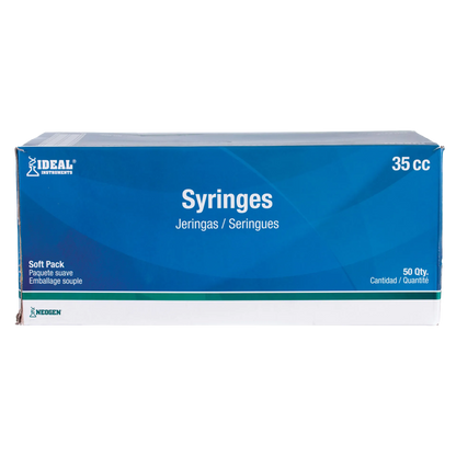 Large Syringes without Needles,"Blue box front view with large clear syringes"