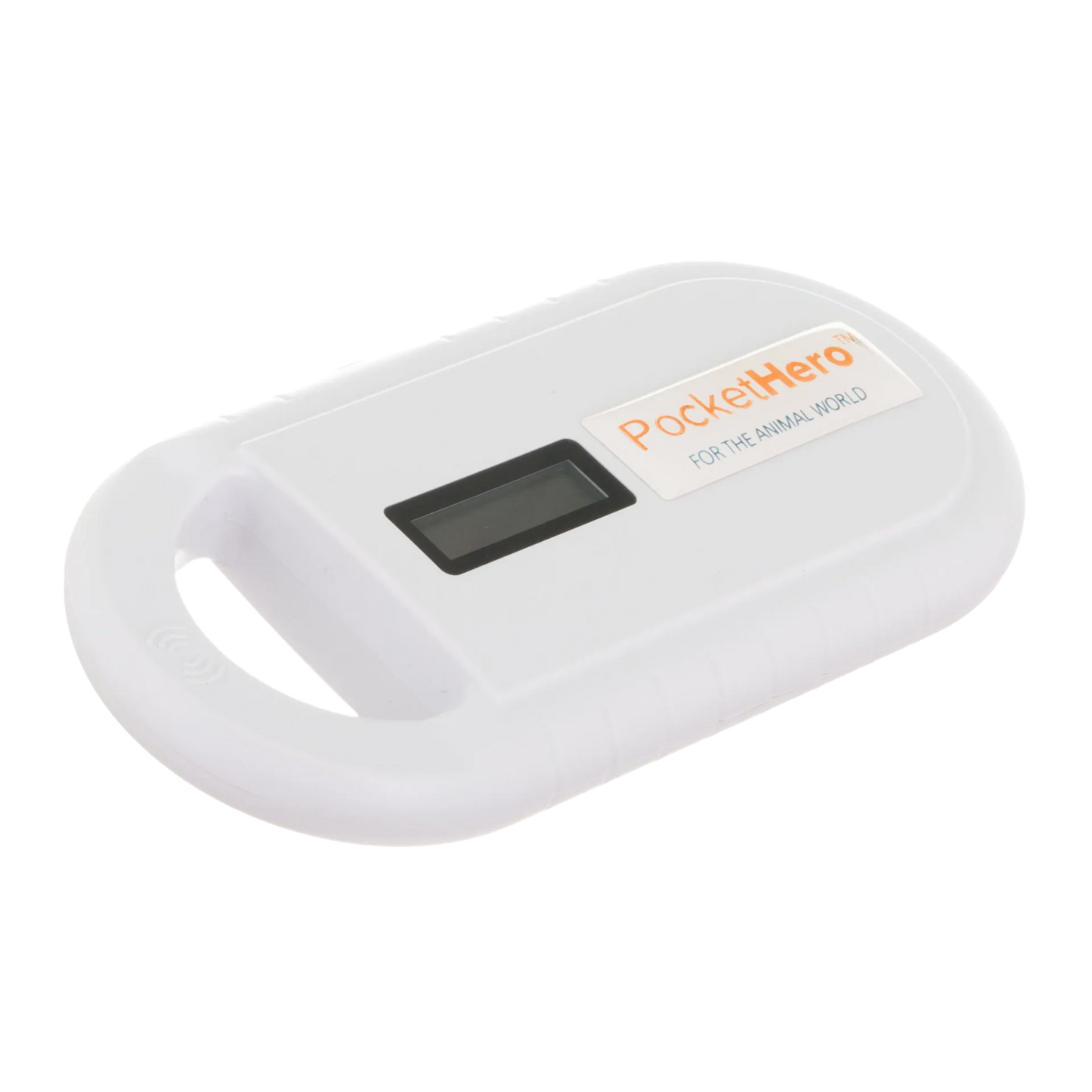 Pocket Hero™ ISO Microchip Scanner,"White handheld scanner with small display screen"
