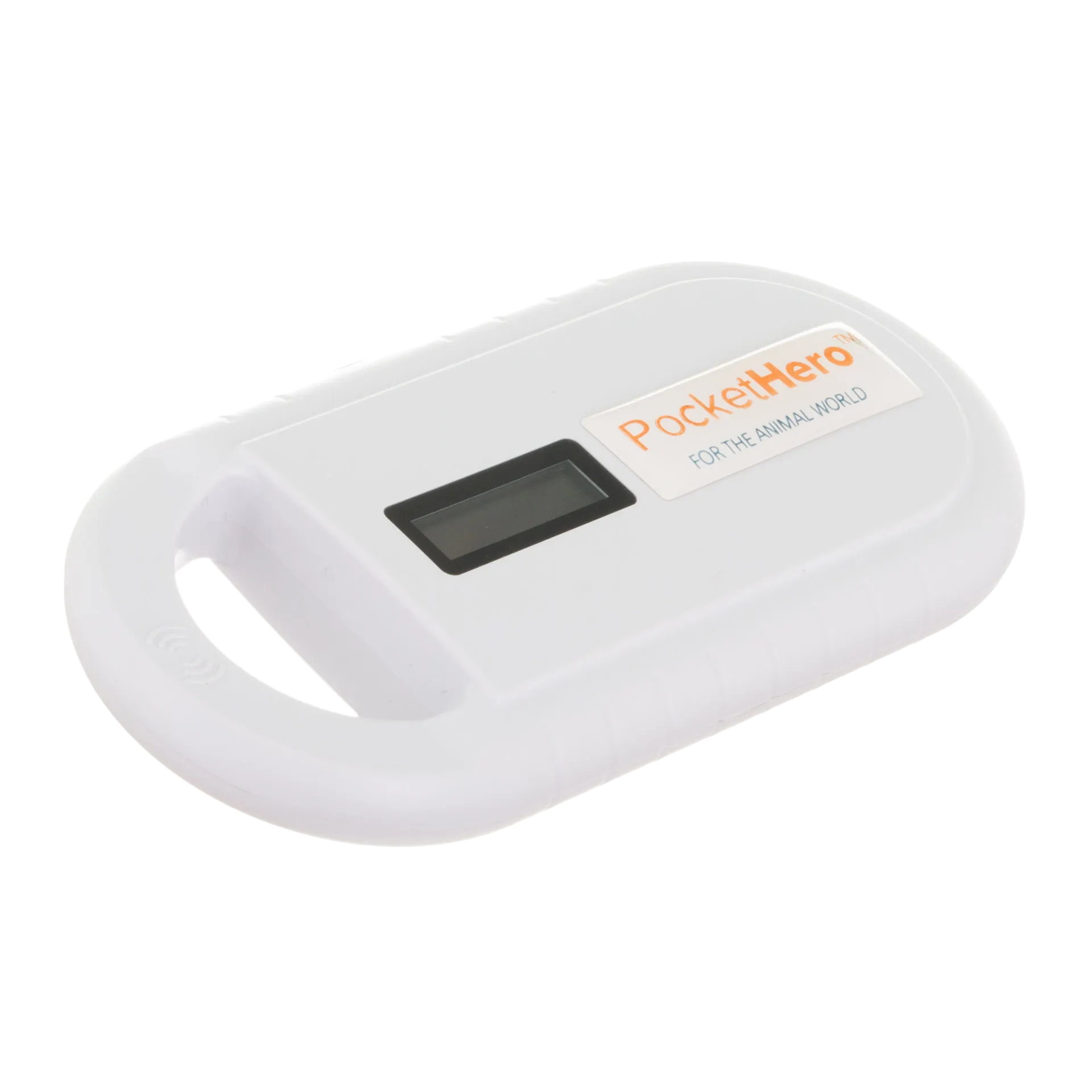 Pocket Hero™ ISO Microchip Scanner,"White handheld scanner with small display screen"