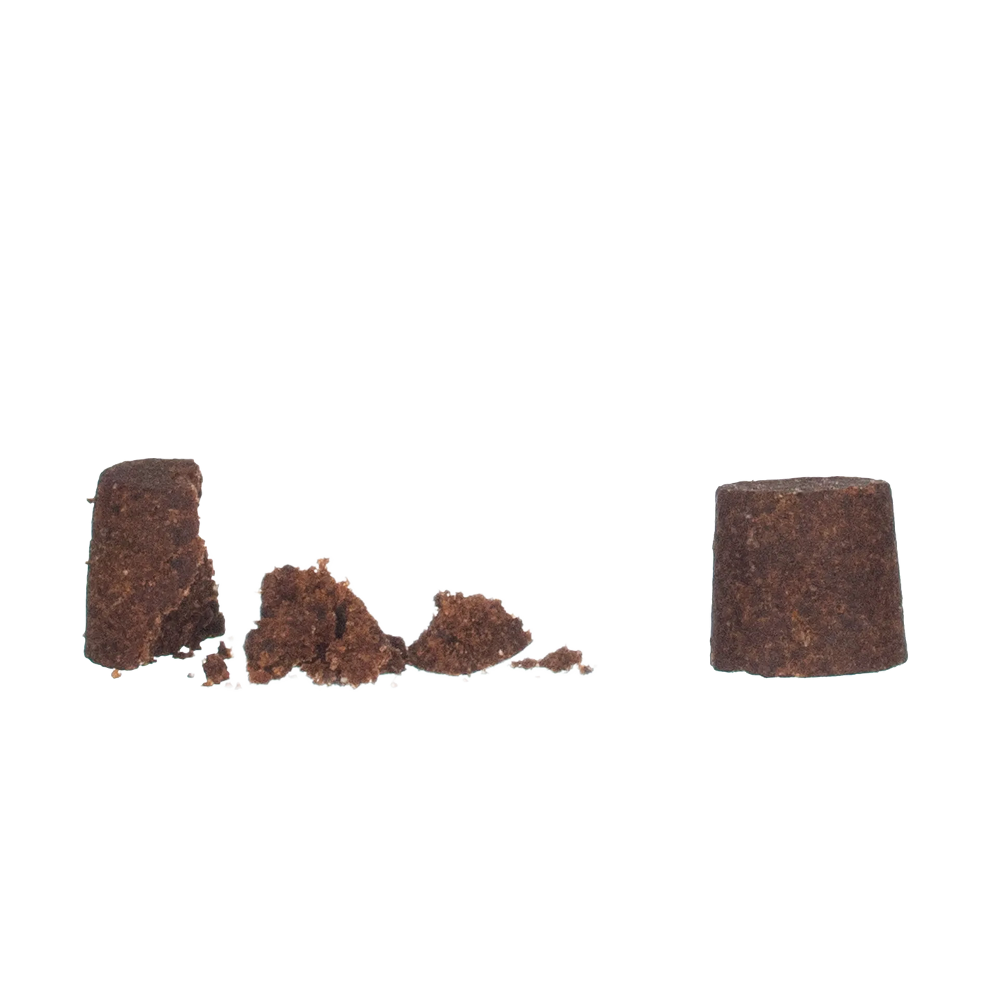 Doc Roy's® Derma Coat Plus,"Brown square chew pieces with crumbly texture"