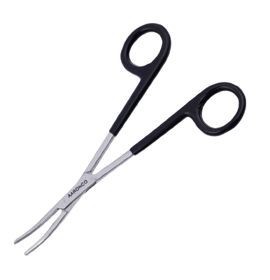"Aaronco 5.5"" Hairmostat Ear Hair Puller and Tick Remover","Curved metal forceps with black loop handles"