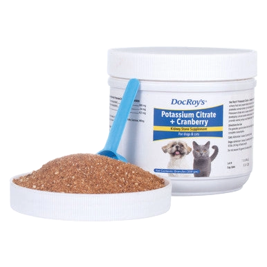 Doc Roy's® Potassium Citrate Cranberry,"Open supplement jar with scoop and powder in lid"