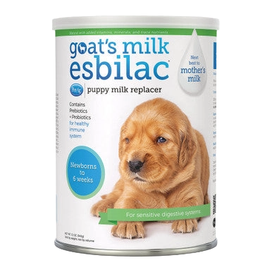 Goats Milk Esbilac® Puppies,"Can of milk replacer with puppy image on label"
