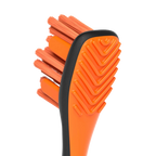 BrushMate Premium Toothbrush,"Close-up of orange toothbrush head with angled bristles"