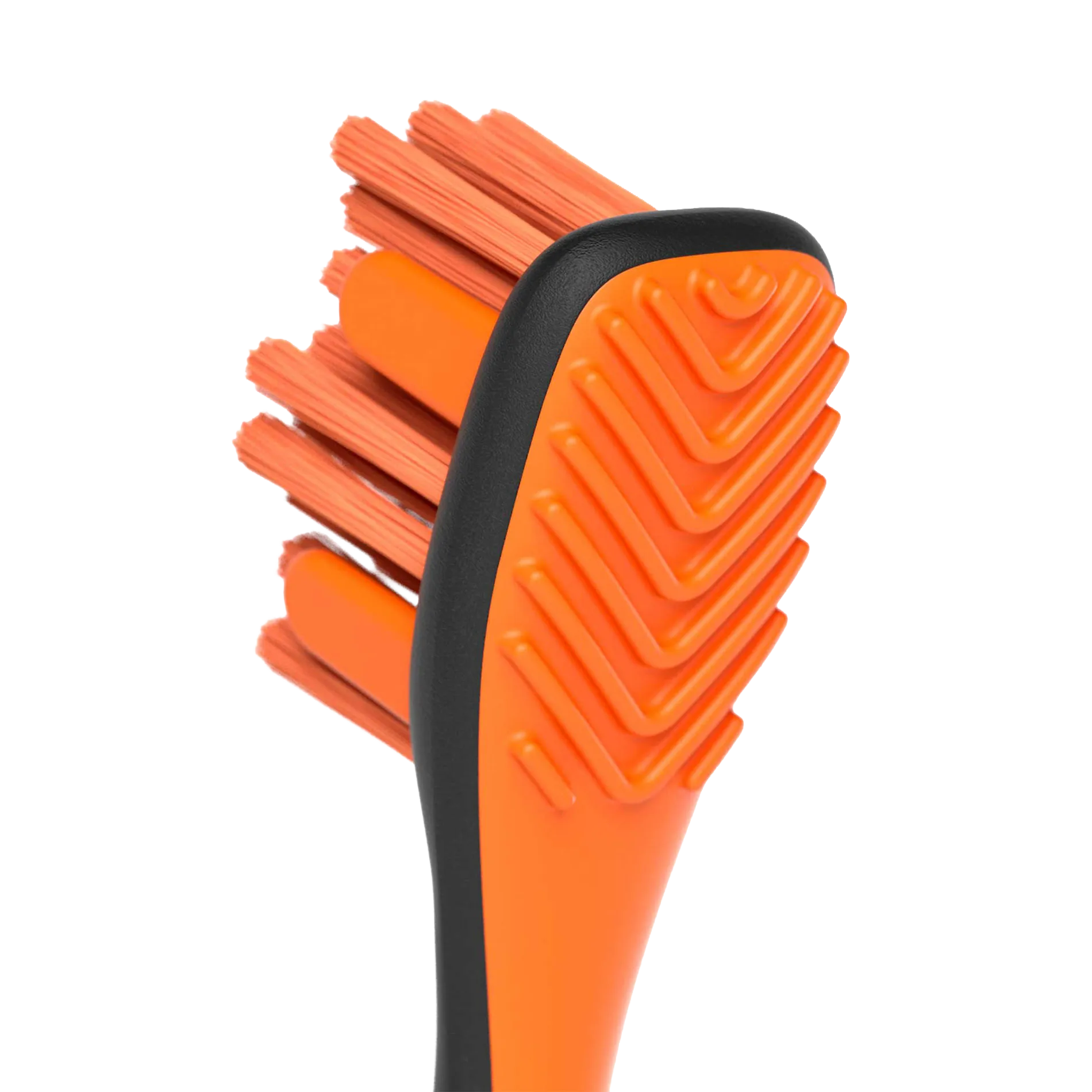 BrushMate Premium Toothbrush,"Close-up of orange toothbrush head with angled bristles"