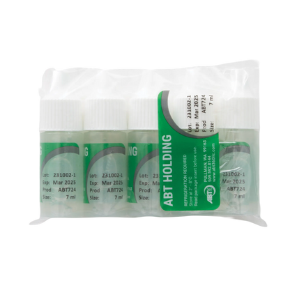ABT360 Holding Media,"Shrink-wrapped tray of small clear vials with white caps"