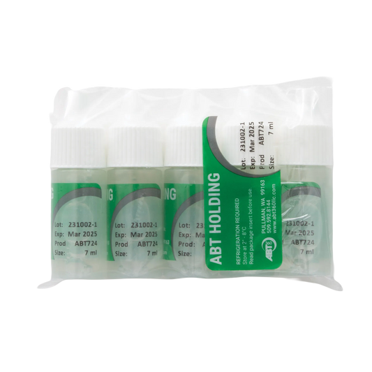 ABT360 Holding Media,"Shrink-wrapped tray of small clear vials with white caps"