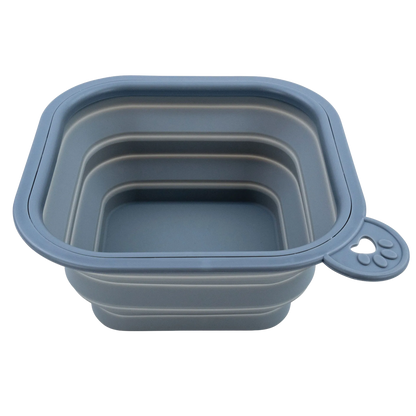 Replacement Collapsible Dog Bowls,"Blue collapsible square bowl with paw-shaped tab"