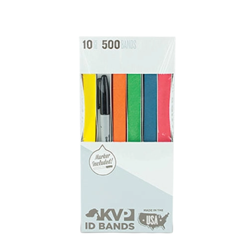 KVP ID Bands,"Pack of multicolor ID bands with black marker"