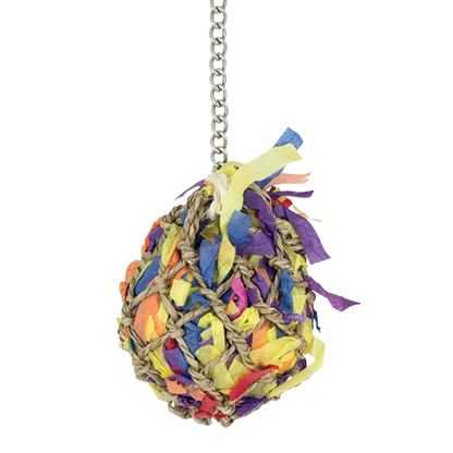 Super Shredder Ball,"Hanging woven ball toy with multicolor paper strips"