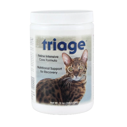 Triage™ Canine and Feline Intensive Care Formula,"White plastic jar with cat image on front label"