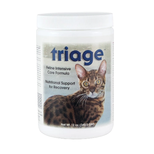 Triage™ Canine and Feline Intensive Care Formula,"White plastic jar with cat image on front label"