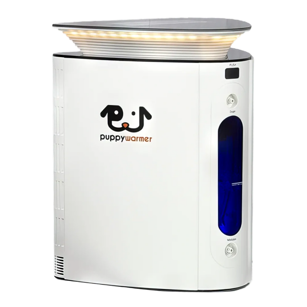 Puppywarmer® Oxygen Concentrator,"White oxygen concentrator with illuminated top tray and blue side window"