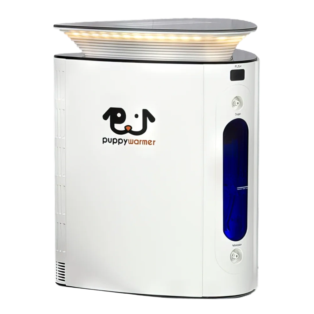 Puppywarmer® Oxygen Concentrator,"White oxygen concentrator with illuminated top tray and blue side window"