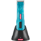 Opal Cordless Clipper and Free Blade,"Blue cordless clipper standing in black charging base"