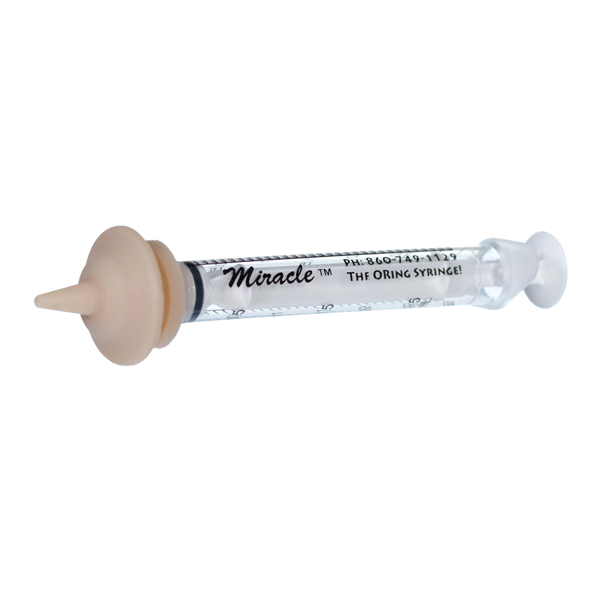 The Miracle Nipple® for Kittens, Puppies, and Small Mammals,"Clear feeding syringe with beige rubber nipple attachment"